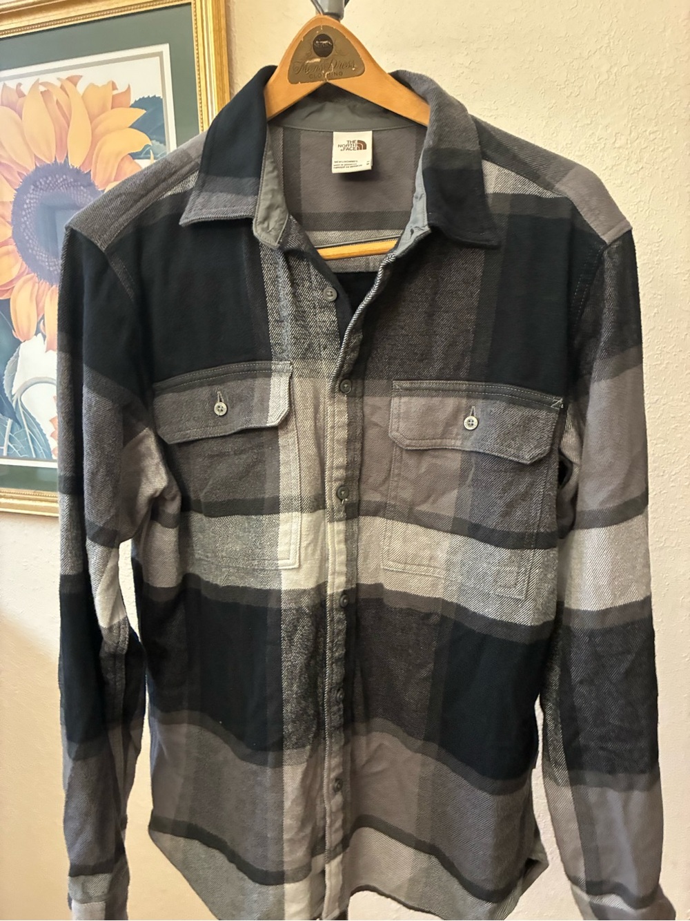The North Face Gray and Black Plaid Shirt